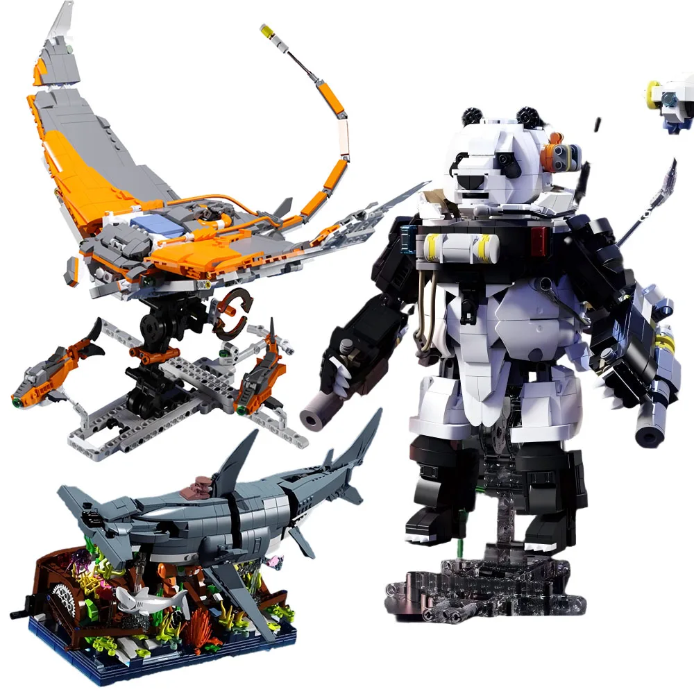 

MOC Mechanical Marine Life Articulated Building Block Shark Panda Creative Ornaments Animal Bricks Toys for Kids Adults DIY Gift