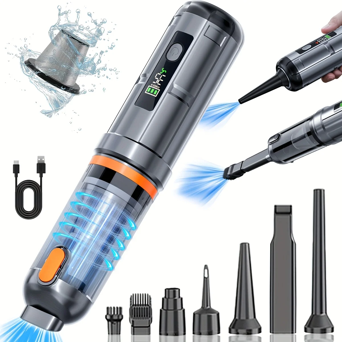 1pc Wireless Cleaning Kit, 16000Pa Brushless Vacuum Washer, Wet Dry Use, Multi-Scene For Car Home, P D&S, Gift For Car Lovers