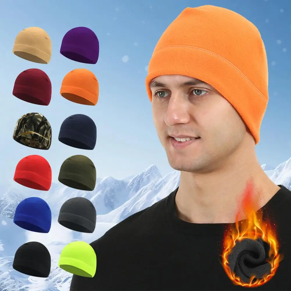 Warm Beanie For Men Women Cuffed Thick Fleece Winter Hat Elastic Skull Cap Cold-proof For Winter Outdoor Running Riding Skiing