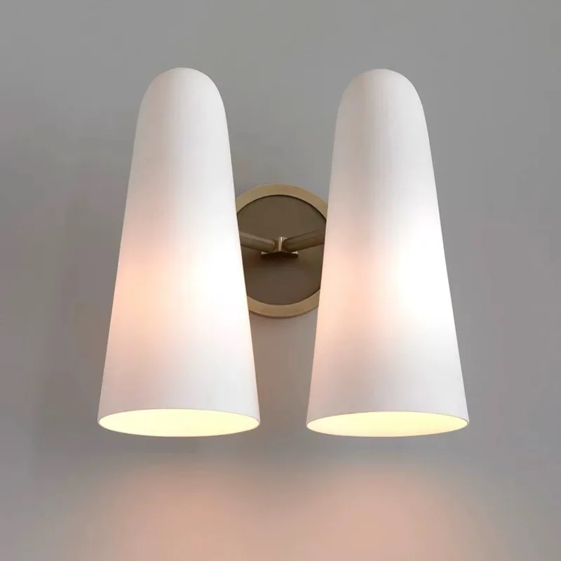 European Copper Base LED Wall Lamps Single/double Heads White Glass Lights Moden Living Room Bedroom Kitchen Restaurant Sconces