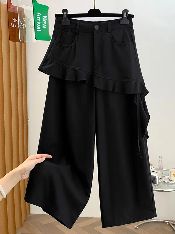 Authentic Slimming Wide Leg Pants High Waist Nine Points Women's Casual Style Polyester Fiber 2026 Autumn Season