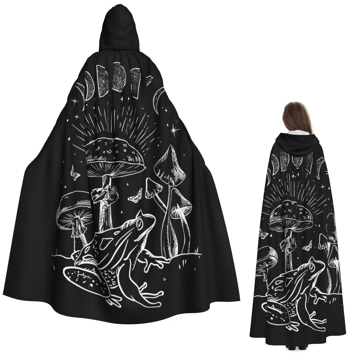 

Плащ-накидка с капюшоном в стиле Dark Academia и Cottagecore с принтом лягушек и грибов, средневековый костюм ведьмы, для косплея, на Хэллоуин, унисекс, для взрослых
