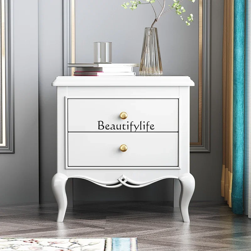 

3American-style Light Luxury Solid Wood Bedside Table Champagne Color Storage Drawer