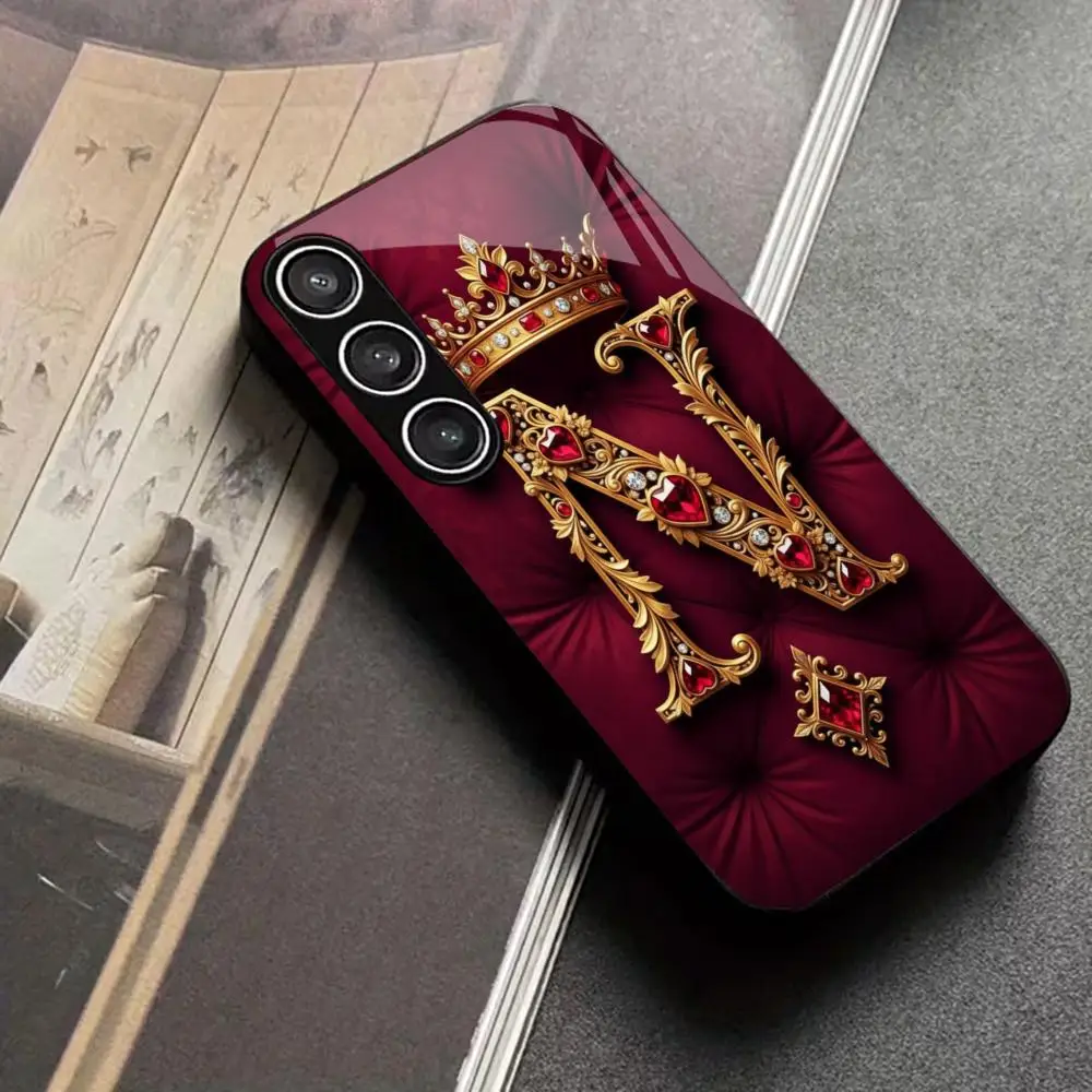 Letter N tempered glass phone case suitable for Samsung Galaxy S26 S25 S24 S23 S22 S20 FE/Ultra/Plus anti drop back cover