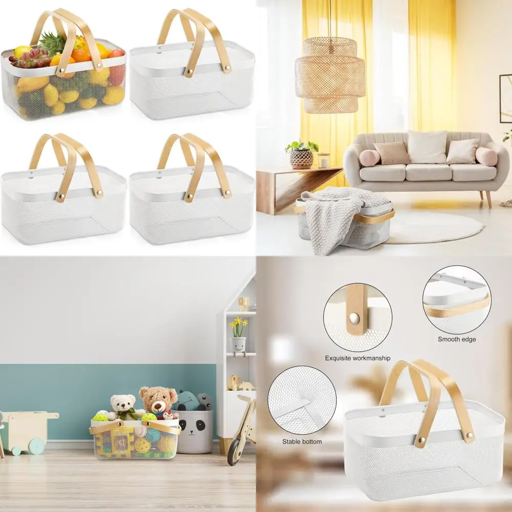 

Metal Wire Storage Baskets with Handle, 4-Piece Set for Durable Vegetable and Fruit Storage, Ideal for Garden and Kitchen Organi