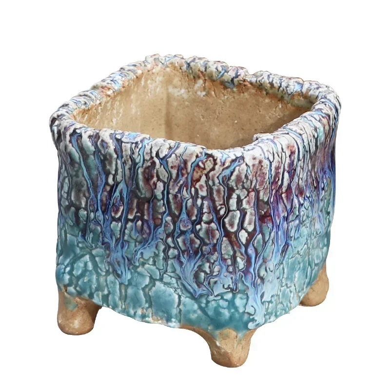 Burst Flow Glaze Fleshy Flowerpot Creative Manual Home Decoration Small Thumb Basin Breathable Coarse Pottery Basin