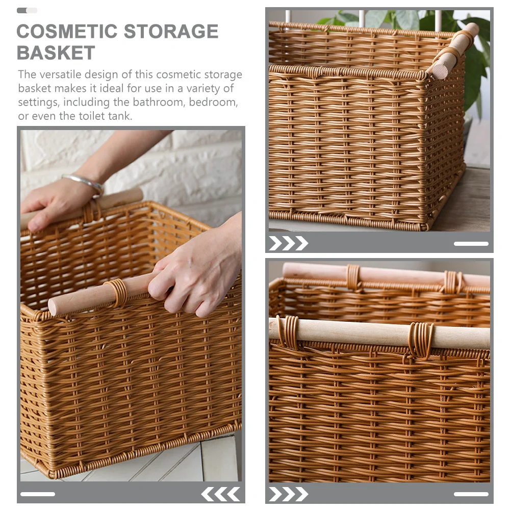 

Imitation Rattan Woven Storage Basket Large Capacity Desktop Container Organizer for Home Sundries Storage Woven Basket