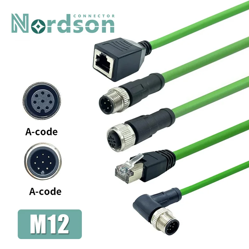 M12 to RJ45 Gigabit Ethernet Cable Industrial Grade 8Pin A-type High Flexible Drag Chain  Male Female Aviation Connector IP67