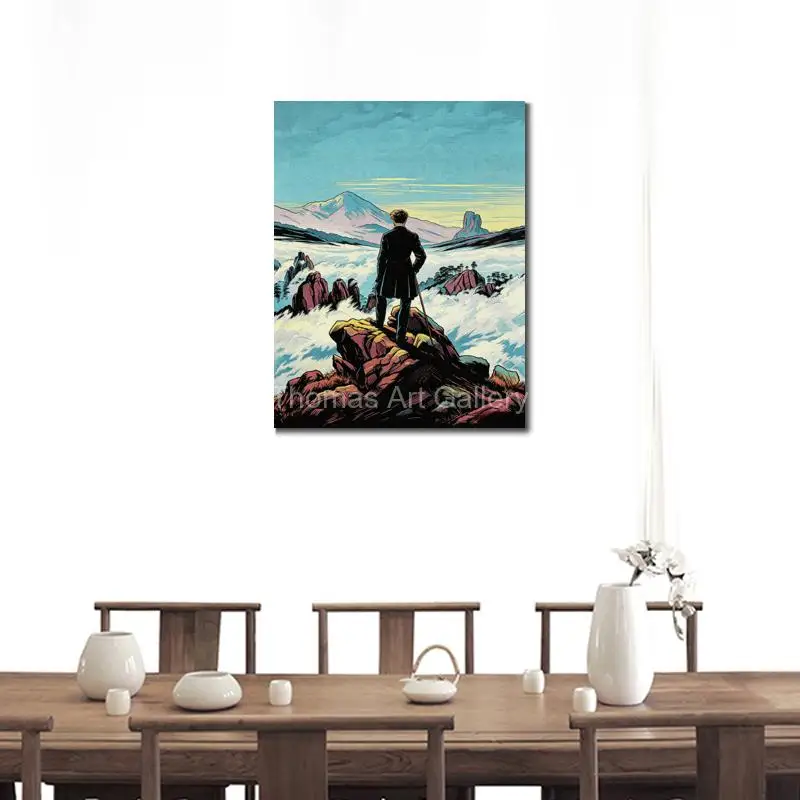 Wanderer Above the Sea of Fog Canvas Print Classic Caspar David Friedrich Romantic Mountain Landscape Wall Art for Living Room