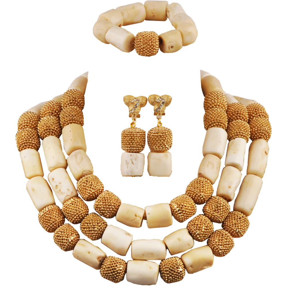 

Fashion White Coral Necklace Nigerian Wedding African Beads Bridal Jewelry Sets for Women