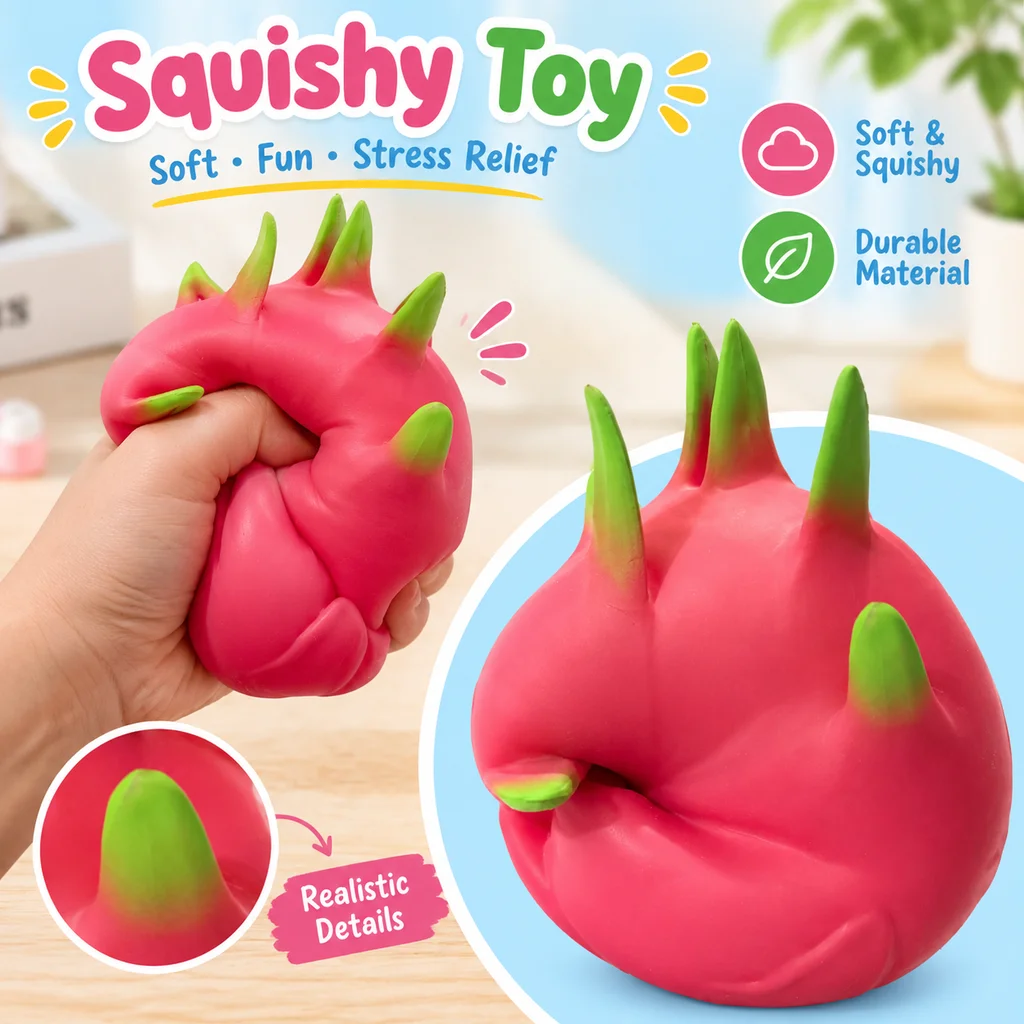 Cross Border New Giant Dragon Fruit Squishy Slow Rebound Stress Relief Toy Simulated Fruit Squishy Novelty Decompression Squeeze