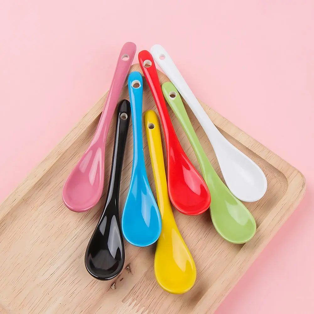 Porcelain Spoons Mini Kitchen Ceramic Tea Coffee Sugar Dessert Spoon Ice Cream Ceramic Flatware Long Handle Spoon Cafe Decor