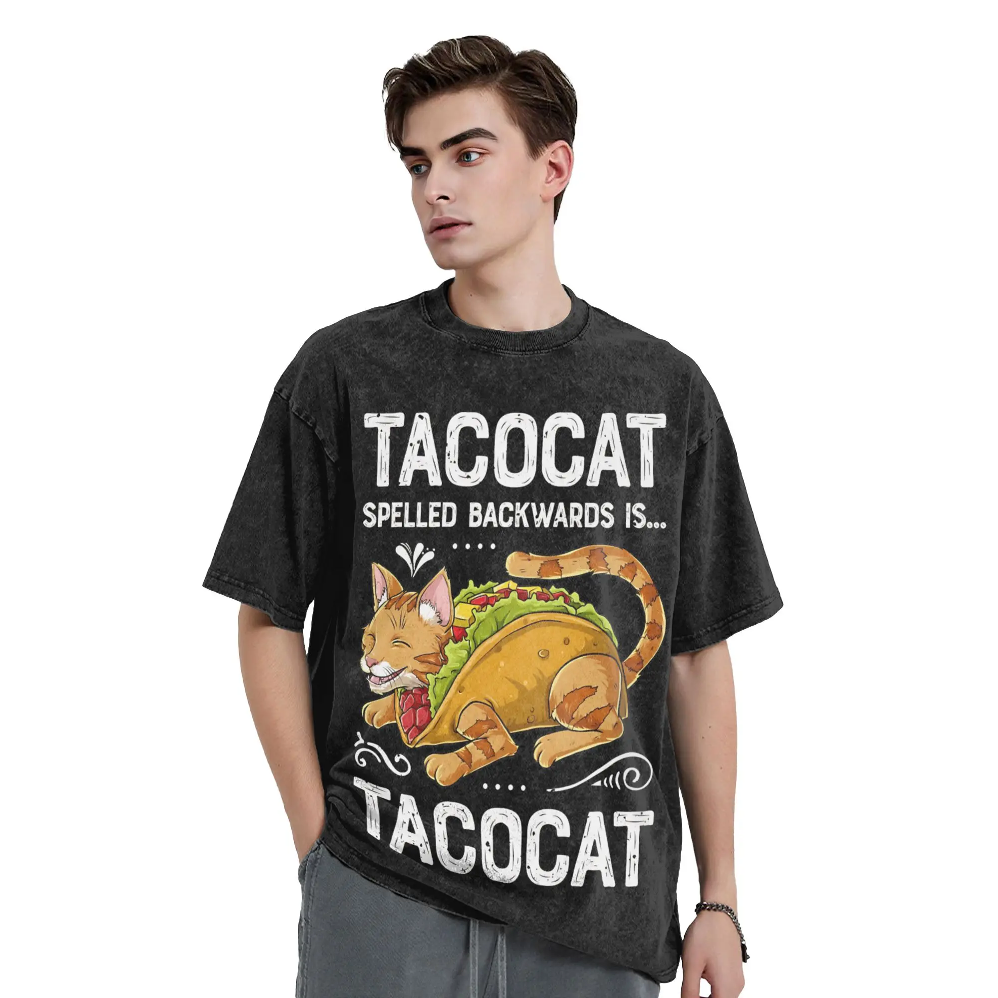 Spelled Backwards is Taco Cat T Shirt  Washed 100% Cotton Oversize T-Shirts Cinco De Mayo Vintage Men Women Top Summer Tee Shirt