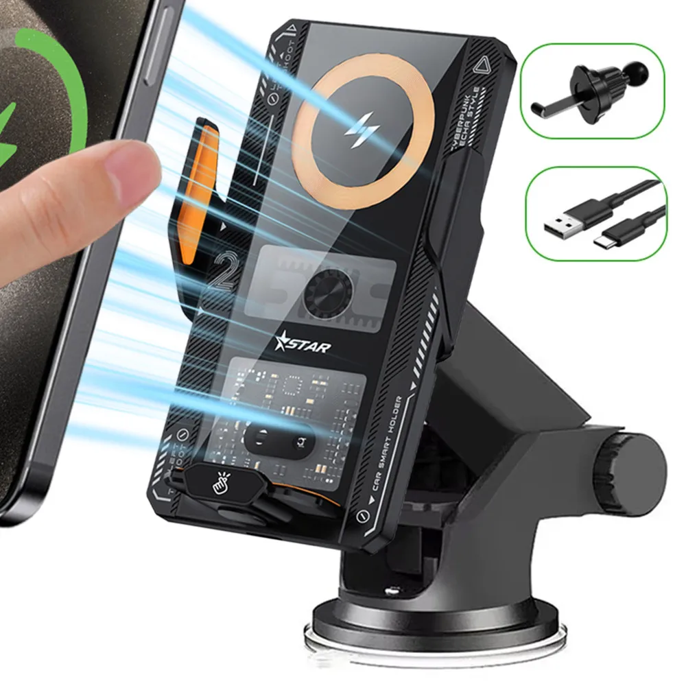 

Автомобильное инфракрасное беспроводное зарядное устройство с автоматическим зажимом, держатель для телефона, подставка с сенсорным вентиляционным отверстием, кронштейн для быстрой зарядки для iPhone, крепление Samsung