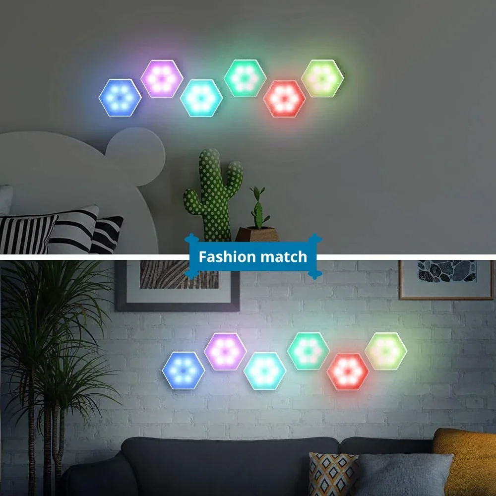 Home Lamp RGB LED Quantum Wireless Hexagon Lamp Touch Sensor Night Light Bedroom Honeycomb Wall Lamp Control Colorful Lantern