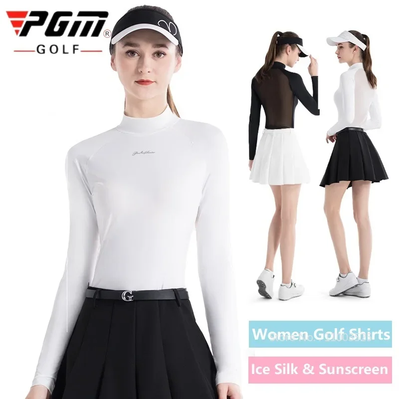 PGM Golf Wear Women Summer Ice Silk Shirts Sun Protection Long Sleeve Bottoming Tops Ladies Breathable Mesh Golf Underwear