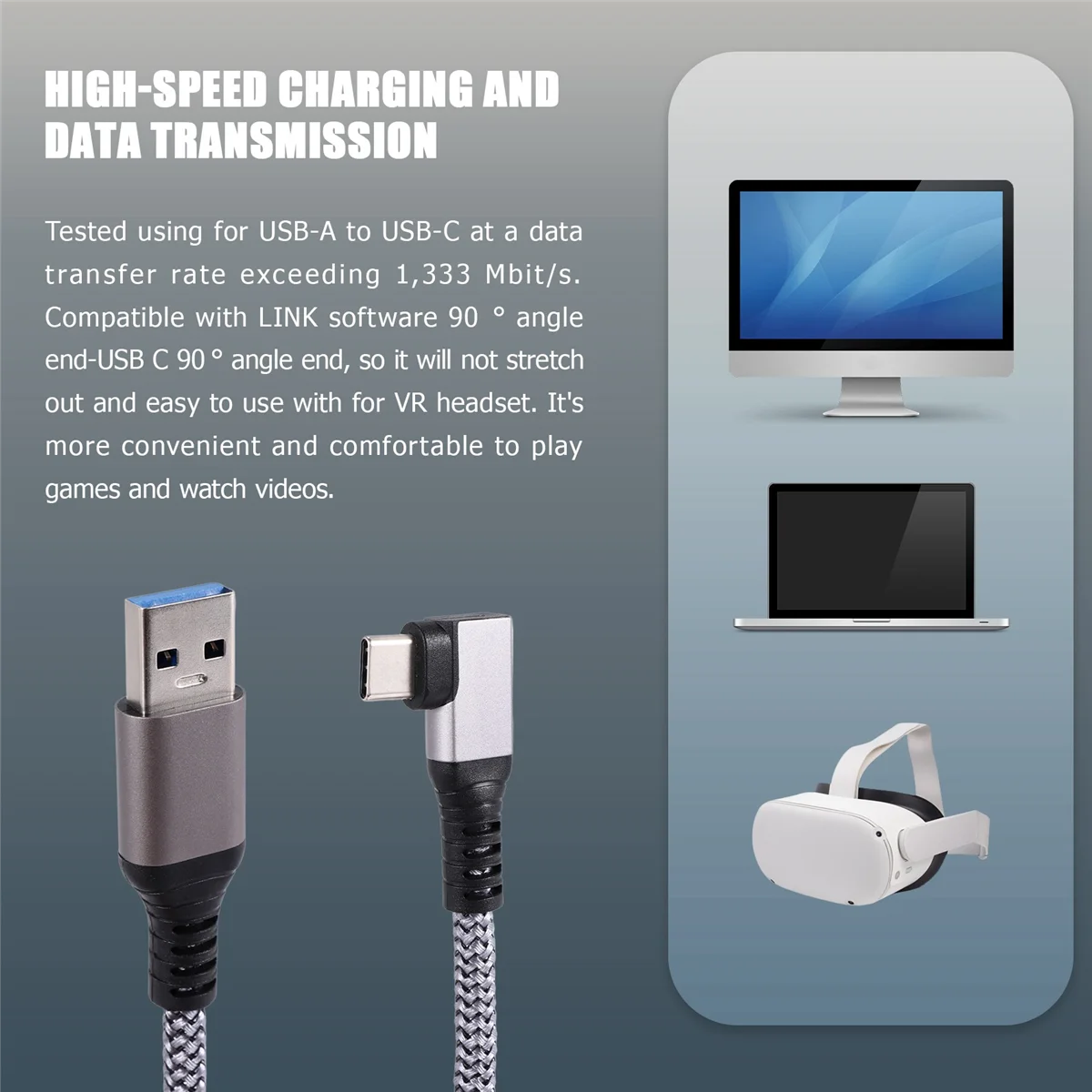 

BABQ! 5M Data Cable for Oculus Quest 2 Headset USB 3.0 to Type C Charging Data Cable VR Glasses Accessories