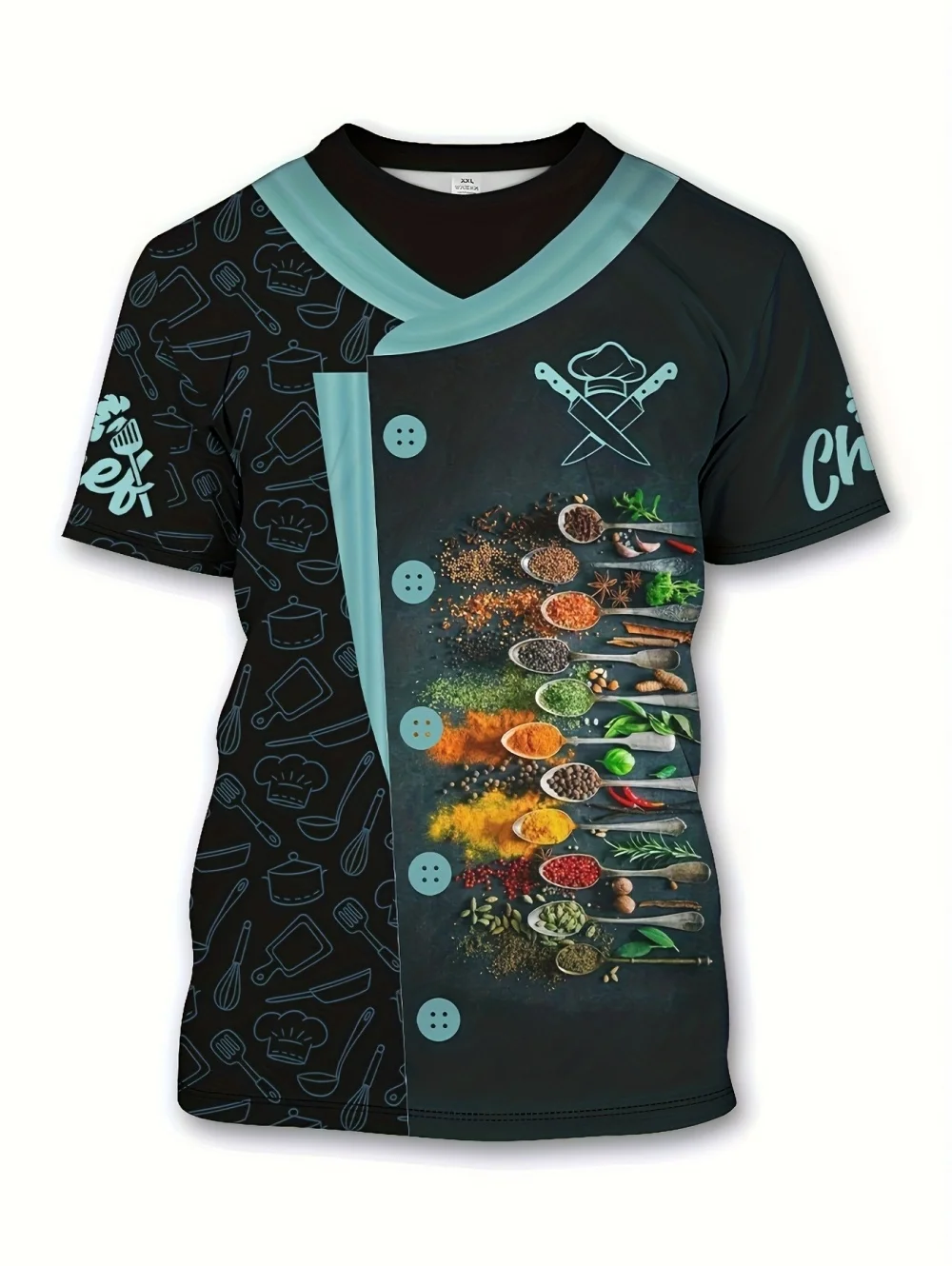 Summer Fashion Chef Work T-Shirt for Men 3D Print Personalized Short Sleeve T-Shirts Trendy Cook Uniform Tee Tops Men Clothing