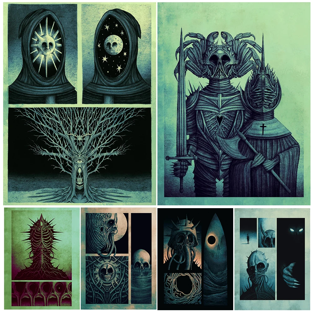 

Weird Swordsman And Mage,Vintage Wall Art Canvas Painting,Abstract Monster Illustration,Art Poster And Print,Home Decor Unframed