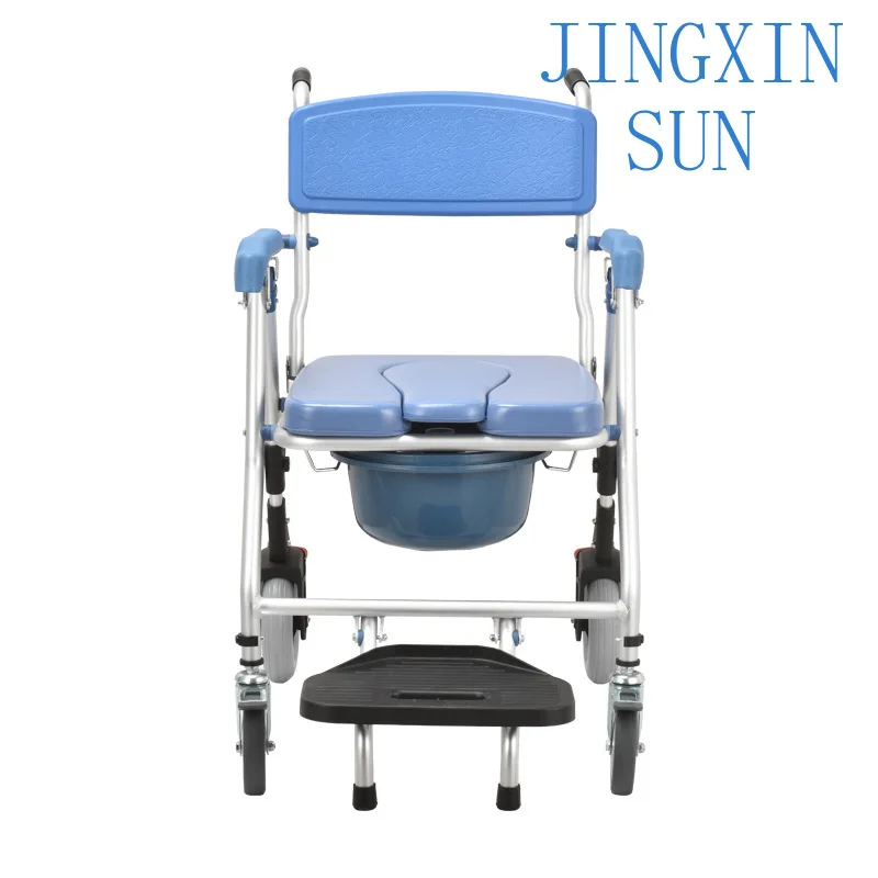 Hot Selling Easy Folding Portable Four Wheels Toilet Chair With Brakes for Elderly