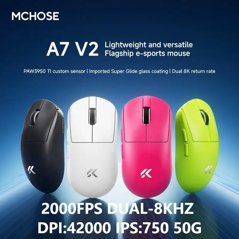 ماوس ألعاب MCHOSE A7 V2 Ultra Dual-8KHZ ثلاثي الوضع سماعة لاسلكية تعمل بالبلوتوث خفيف الوزن مستشعر PAW3950 #1