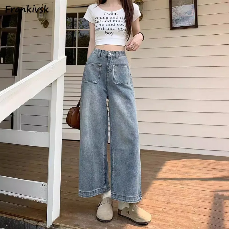 

Jeans Women Daily Fashion Gradient Coloor Chic Streetwear Wide Leg Trousers Vintage Washed Casual Loose Holiday Charming Denim