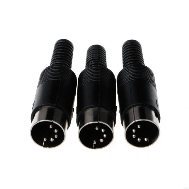 3 Pcs DIN Male Plug Cable Connector 5 Pin with Plastic Handle D0LD