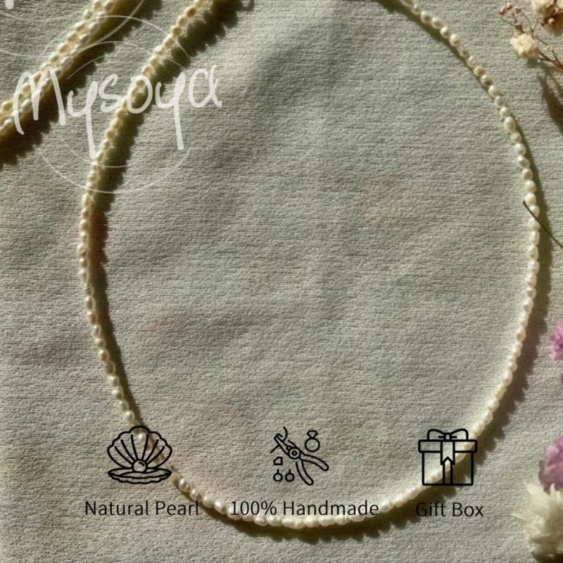 

MYSOYA White Freshwater Pearl Mini Necklace 3-4mm With Gift Box For Her/Him Suitable For Weddings/Birthday/Christmas/New Year