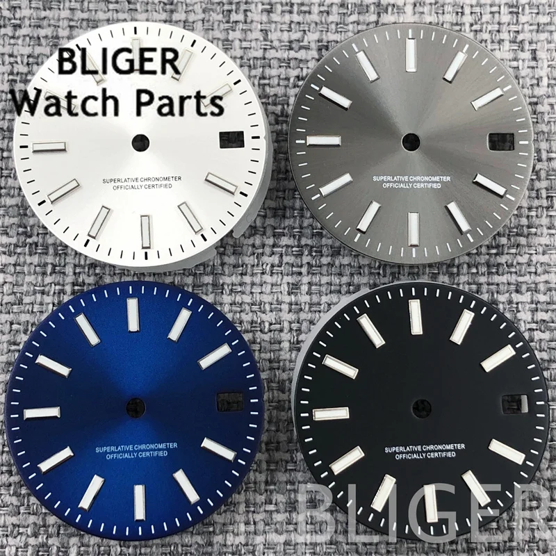BLIGER 29 мм NH35 черный, белый, синий Sunberst, циферблат для часов, украшение с кисточкой и указателями для часов, подходит для модификации NH35A, аксессуары