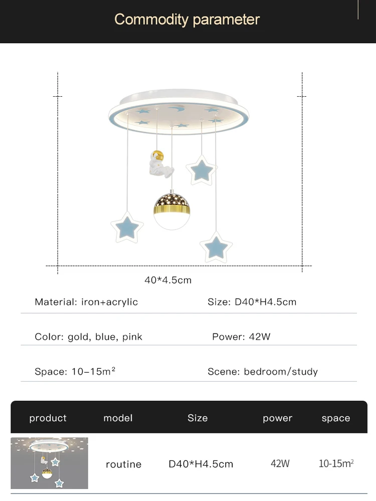New Modern Led Chandeliers For Children's Room Bedroom Study Kids Baby Blue Astronaut Ceiling Lamps Decor Pendant Lights Fixture image 6