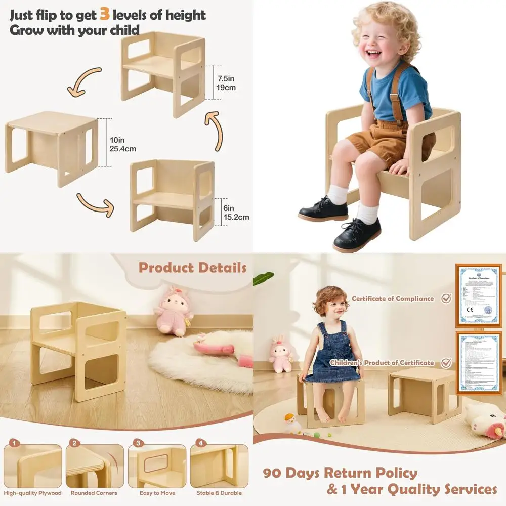 

Регулируемый по высоте стульчик для прикорма для детей 1-3 лет, прочное деревянное сиденье для еды, чтения и игр, с натуральной отделкой и сертификатом CPC