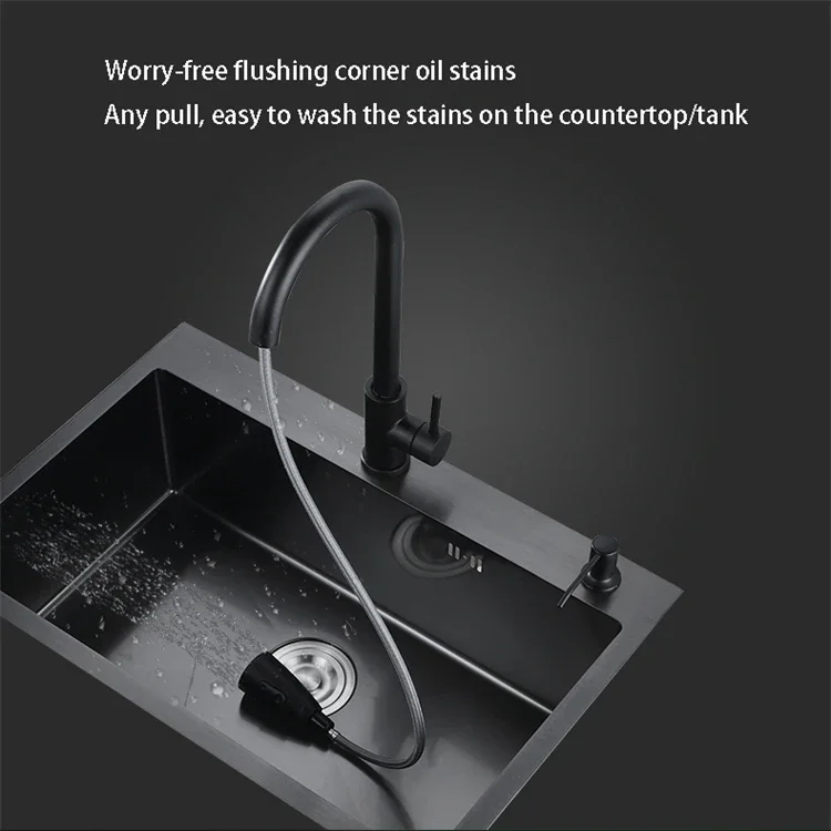 304 Stainless Steel Black Kitchen Sink Household Improvement Above Counter Single Bowl Durable Washing Vegetable Kitchen Basin