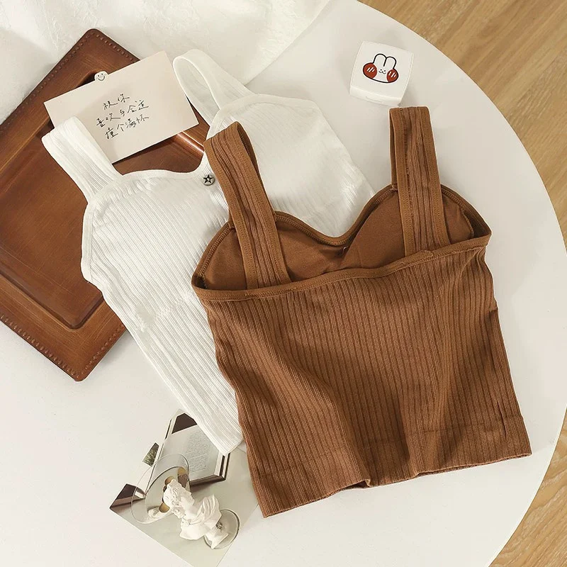 Women's Y2K Cropped Tops with Bra Pads Summer Corset Korean Suspenders Vest Sexy Camisole Slim New image 6
