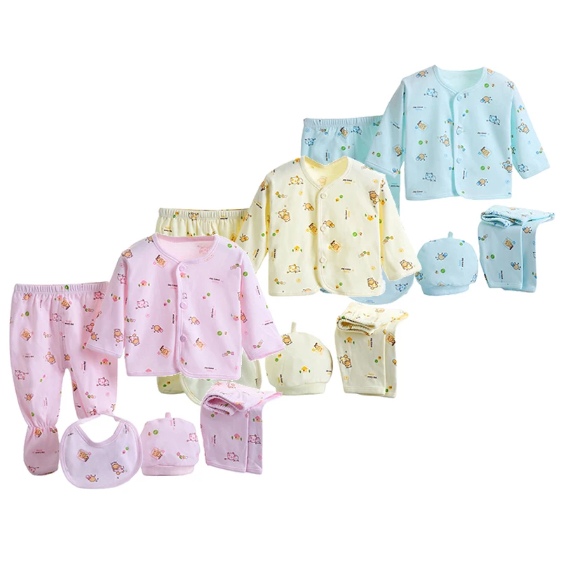 5PCS Newborn Set Baby Clothes Cotton Print Long Sleeve Infant Boys Girls T-Shirt Pant Hats Suit Toddler Clothing 0-3M