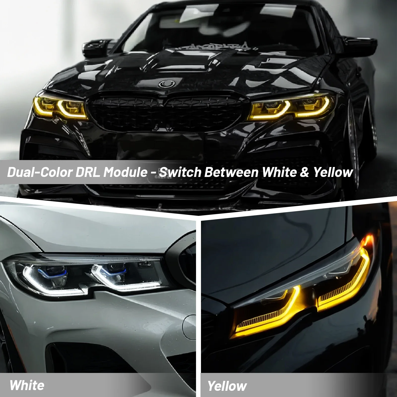 For BMW 3 series 2019-2022 high-end G20 G21 320 325 330 Dual-Color DRL Module yellow and white LED panel daytime running light