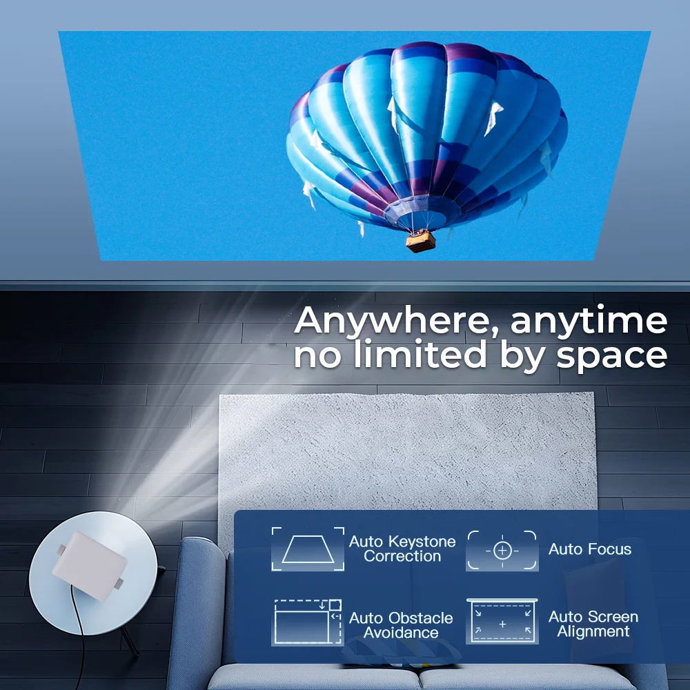Smart Projector Native 1080P Support 4K, 800 ANSI HD Brightness, Android 11.0, WiFi 6, Auto Focus & Keystone Correction