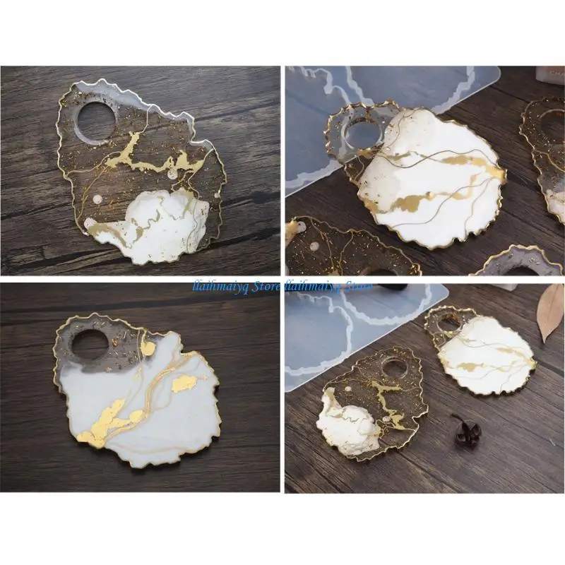 573B Cup Mold Irregular Resin Tray Molds with Gold Foil Flakes for Resin Mold