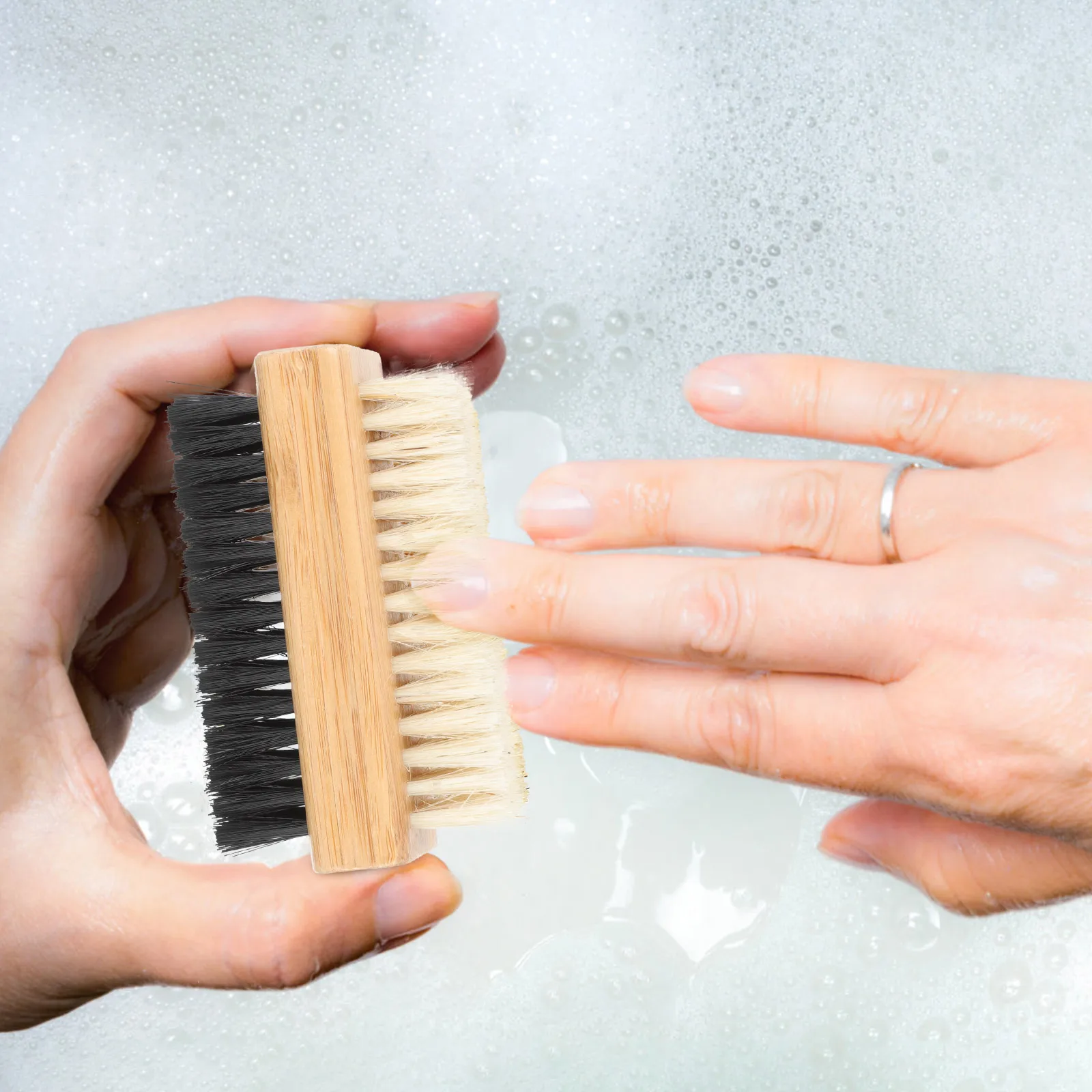 

2pcs Bamboo Nail Brush Double-Sided Stiff Bristles For Shoes Hand Foot Cleaning Wear-Resistant Portable Manicure Tool