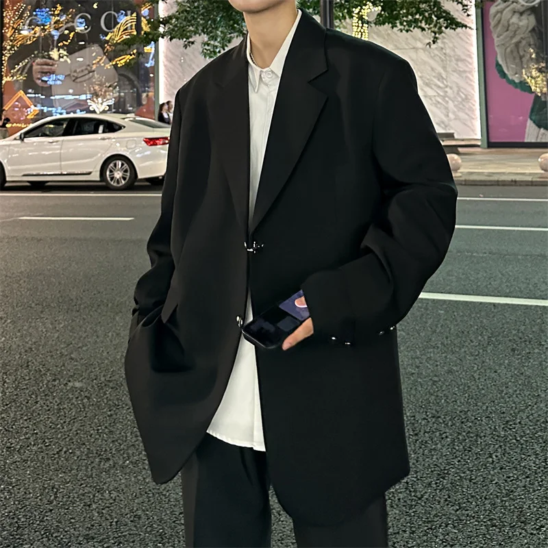 

Мужской костюм с металлическими пуговицами: модный, универсальный, стильный, осенний, молодежный, свободный крой, стандартная длина