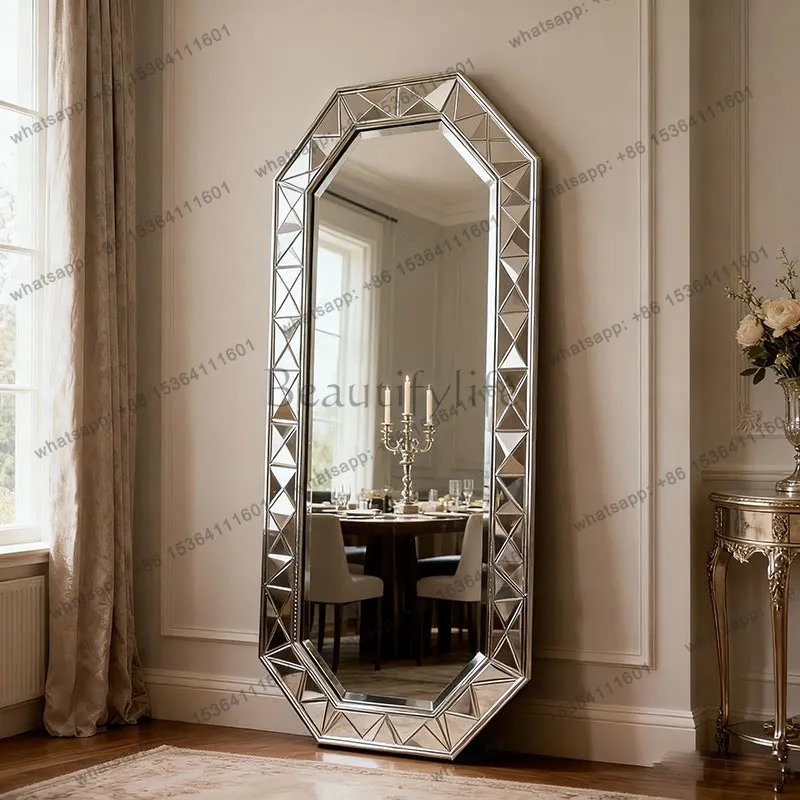 

American wall-mounted retro large mirror French cloakroom floor-to-ceiling full-length mirror
