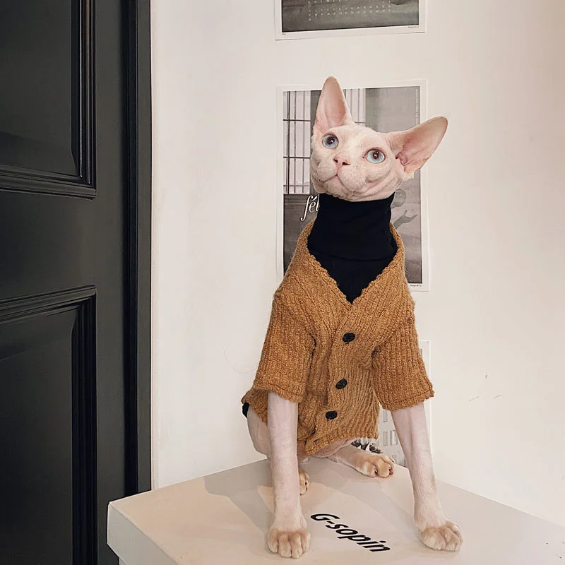 Hairless Cat Clothes Sphinx Devon Costumes For Cats Thickened Warm Winter Sweater Bottomed Cardigan Minimalist Pet Supplies