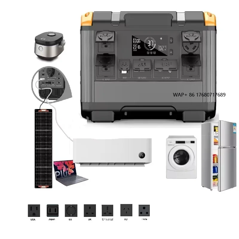 Solar Power Lifepo4 Battery Home Outdoor Camping Energy System Off Grid Portable Solar Generator 2400W Power Station