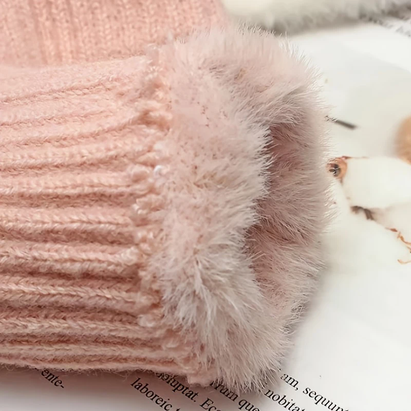 Mink Fleece Halve Vinger Handschoenen Voor Vrouwen Zachte Winter Warm Touchscreen Wanten Vrouwelijke Effen Kleur Pluche Gebreide Vingerloze Handschoen