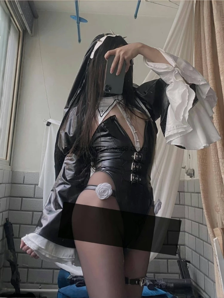 

Halloween Costumes Nun Sister Uniform PU Hot Anime Cosplay Full Set for Sexy Girls Sexy Dark Reign Cenobite Cosplay Costume