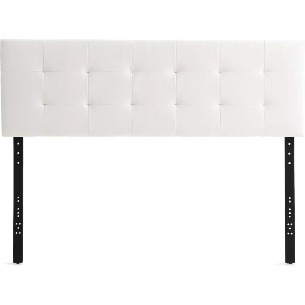 Edenbrook Hawthorne Faux Leather Headboard - Modern -Adjustable Height - Buttonless Tufting, Queen, White