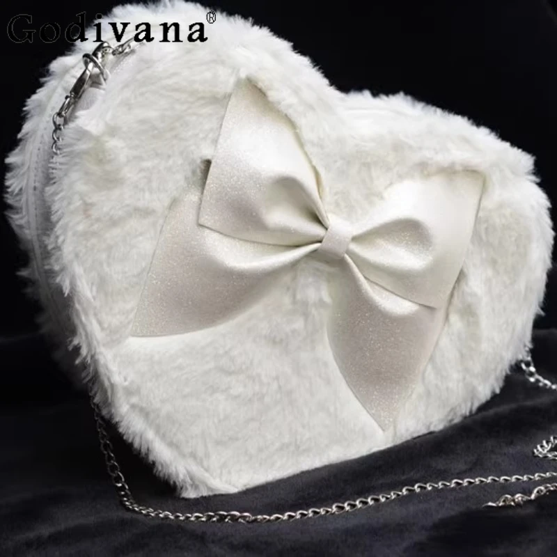 

Japanese Original Lolita Plush Love Shoulder Bag Soft Girl Sweetheart Girl Bow Fashion Versatile Messenger Bag