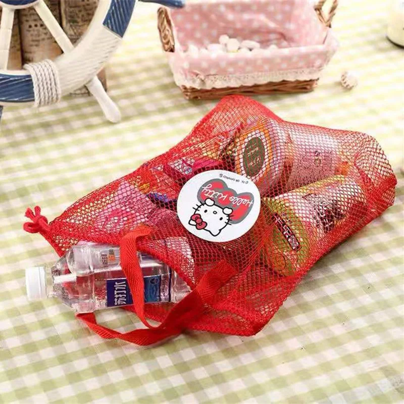 Cartoon Hello Kittys Cute Net Bag Storage Kawaii Anime Shopping ad alta capacità portatile con coulisse Storage Handbag Toy Girl Gifts