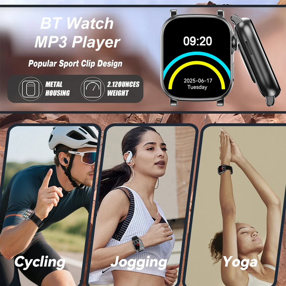 

MP3-плеер-часы с Bluetooth 5.4, сенсорным экраном, встроенным динамиком и диктофоном для занятий спортом, бега и тренажерного зала
