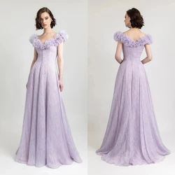 Customized Mesprit Exquisite Fashion V-neck A-line Evening Dresses Flower Contoured Organza Floor Length Custom Dress