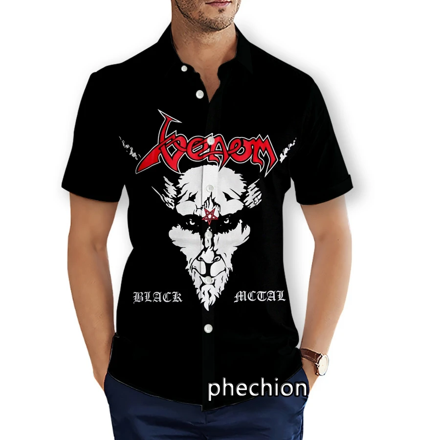 phechion Mens Short Sleeve Beach Shirts Venom Band 3D Print Casual Shirts Fashion Streetwear Men Tops X246